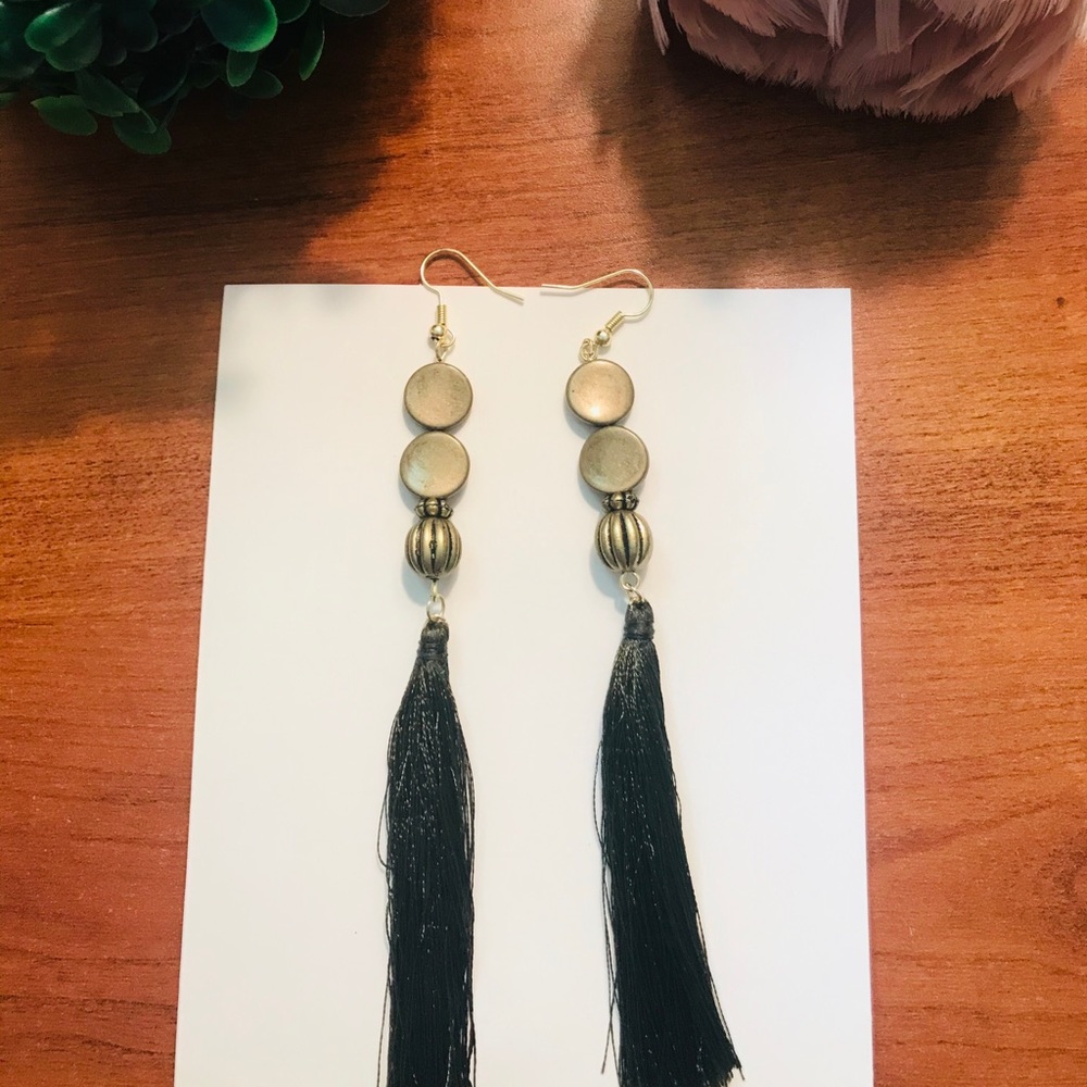 Olive green fringe earrings